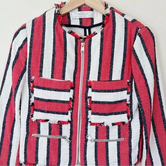 ZARA  Frayed Striped Full Zip Jacket - Picture 6 of 16